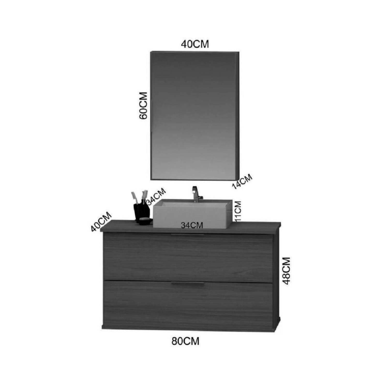 Gabinete Banheiro 80cm com Cuba Sobrepor e Espelheira Rubi Gabinetes Joia - 3