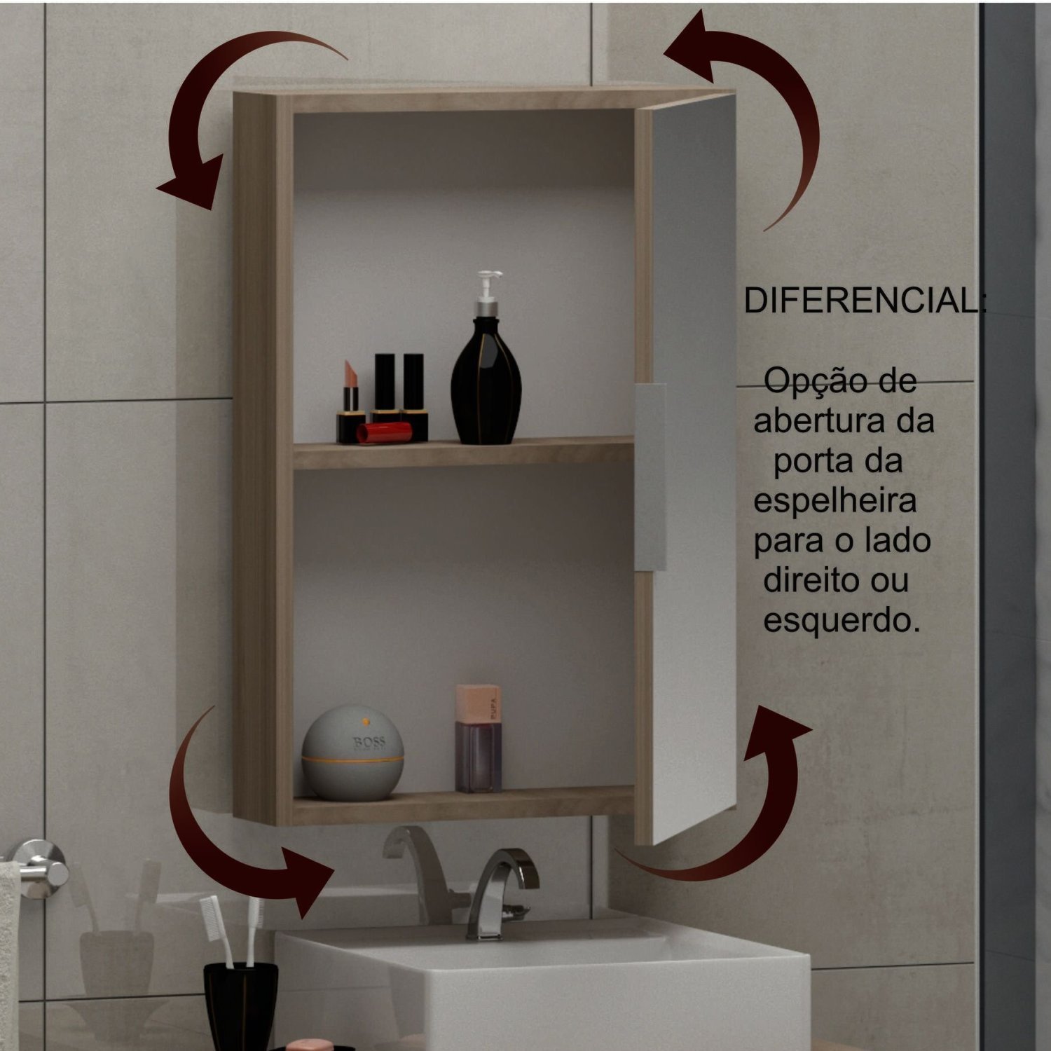 Gabinete Banheiro 80cm com Cuba Sobrepor e Espelheira Rubi Gabinetes Joia - 5
