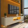 Painel e Rack Nobre Ripado com LED Pés de Vidro 230 Naturale Off White - Gelius - 11