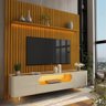 Painel e Rack Nobre Ripado com LED Pés de Vidro 230 Naturale Off White - Gelius - 1