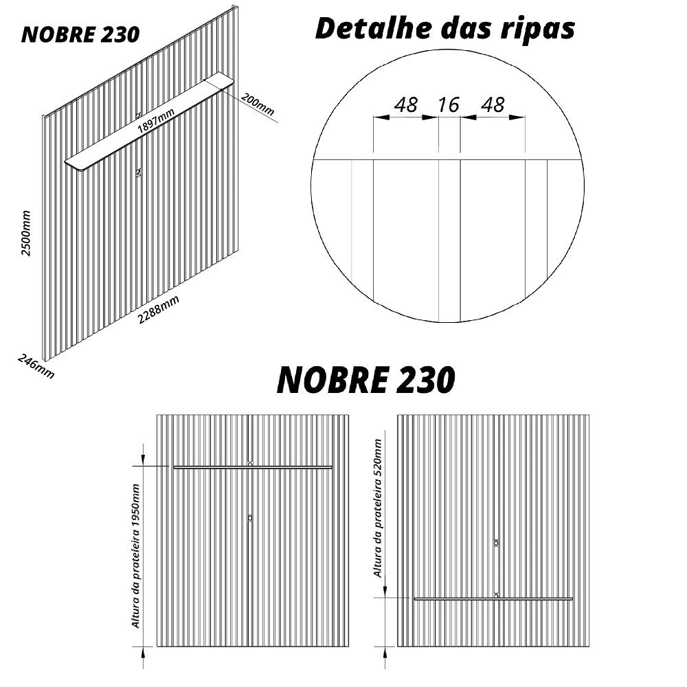 Painel e Rack Nobre Ripado com LED Pés de Vidro 230 Naturale Off White - Gelius - 7