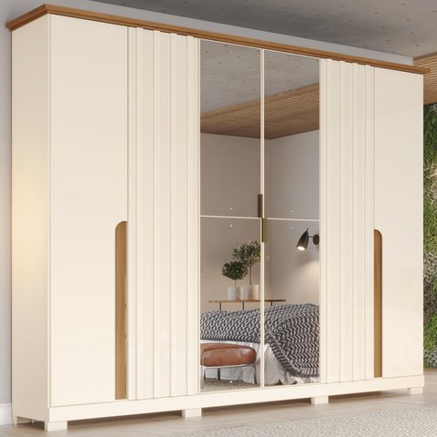 Guarda Roupa Casal com Espelho 6 Portas 6 Gavetas Napoli
