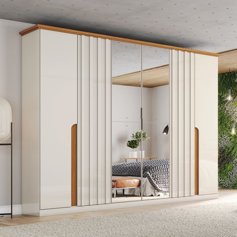 Guarda Roupa Casal com Espelho 6 Portas 6 Gavetas Napoli 