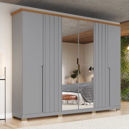 Guarda Roupa Casal com Espelho 6 Portas 6 Gavetas Napoli Henn - 1