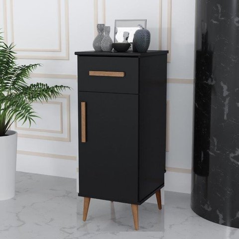 Balcão / Aparador Romn. 1 Porta + 1 Gaveta Pés Retrô para Bebedouro / Recepção / Cozinha Cor Preto F