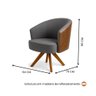 Poltrona Julia Giratoria com Couro Pes Madeira - Luxo Decor Cinza/couro - 2