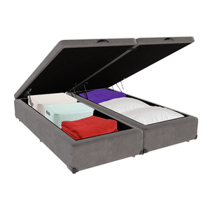 Cama Box Baú Casal Bipartida Suede Cinza