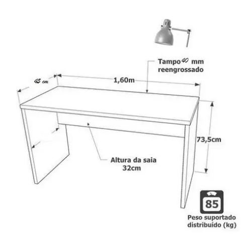 Mesa 1,80 Escritório Escrivaninha Tampo 40mm Preto Inteira - 2