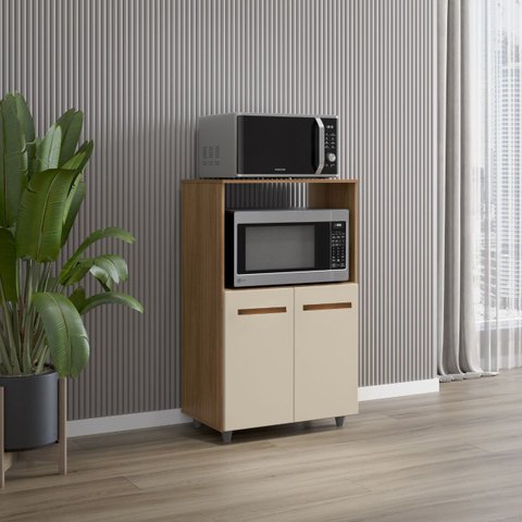Balcão Multiuso Luna para Cozinha 2 Portas 1 Gaveta Cor:savana / Off White