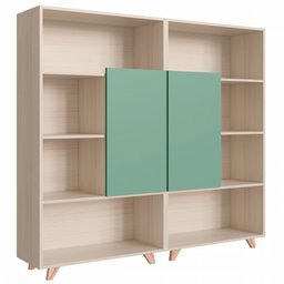 Estante para Livros Aurora 2 Portas 8 Prateleiras Nature/Verde - Bentec - 1