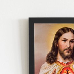 Quadro Jesus Cristo Sagrado Coração Moldura Preta 60x40cm - 2