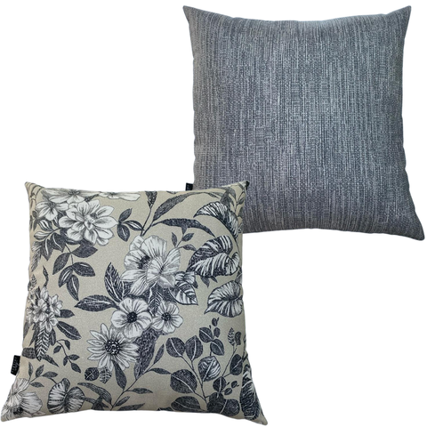 Kit 2 Almofadas Cheias Waterhavana Impermeável Área Externa Flor Branca Folhas Pretas 43CMX43CM