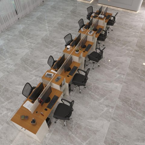 Estação de Trabalho 10 Lugares Office Smart 10 Mesas 8 Armários 1 Aparador - Off White e Cedro