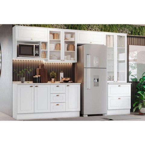 Cozinha Modulada Henn Americana 9 Peças (4aéreos+1paneleiro+2balcões+2complementos) C5p27 Branco-