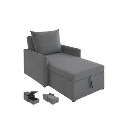 Sofá 3 em 1 Chaise, Cama e Baú Neve Cinza Estofama - 1