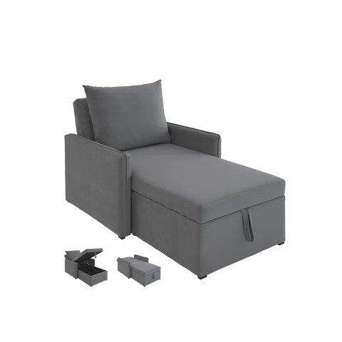 Sofá 3 em 1 Chaise, Cama e Baú Neve Cinza Estofama