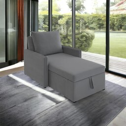 Sofá 3 em 1 Chaise, Cama e Baú Neve Cinza Estofama - 2