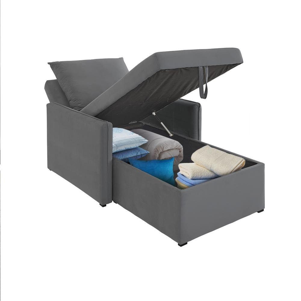 Sofá 3 em 1 Chaise, Cama e Baú Neve Cinza Estofama - 6
