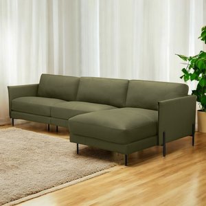 Sofá Decorativo Karine 6 Lugares Sala de Estar 360cm com Chaise Pés em Aço Couro Fendi G88 - Gran Be