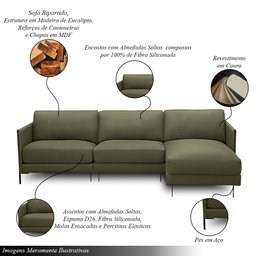 Sofá Decorativo Karine 6 Lugares Sala de Estar 360cm com Chaise Pés em Aço Couro Fendi G88 - Gran Be - 3