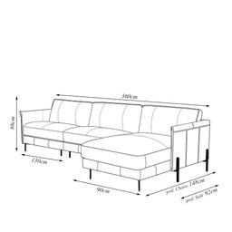 Sofá Decorativo Karine 6 Lugares Sala de Estar 360cm com Chaise Pés em Aço Couro Fendi G88 - Gran Be - 4