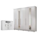 Ver imagem 1 de Guarda Roupa Casal Master New 8 Portas 4 Gavetas com Espelho Cômoda Havana Branco Brilho Santos