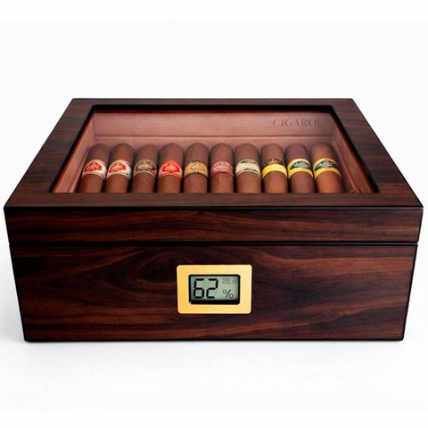 Caixa Umidora de Charutos Cigarol Higrômetro Digital com Bandeja 50 Unidades