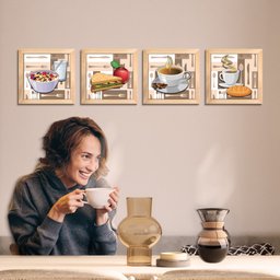 Quadro Decorativo Cozinha Café Padaria Copa 20x20cm Kit 4 un Arte na Arte Moldura Preta - 6