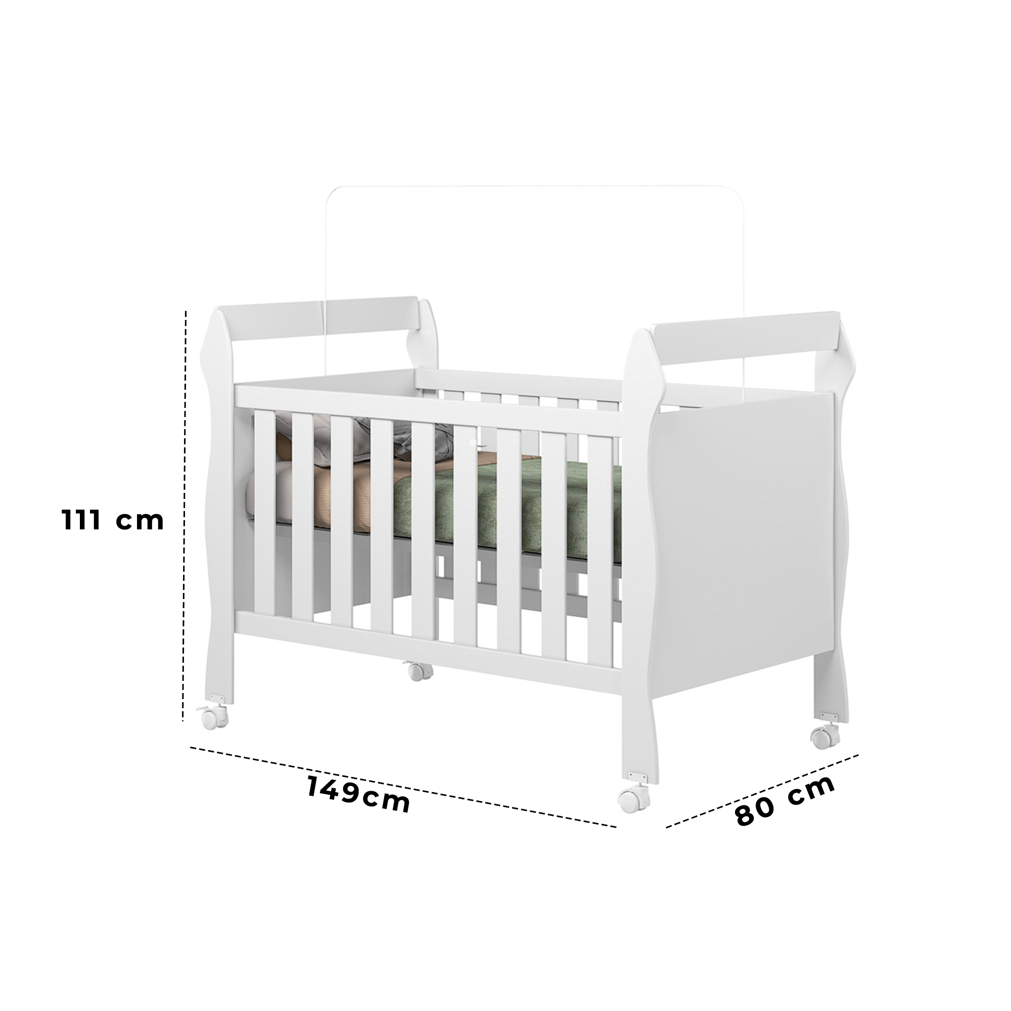 Berço Mini Cama Soninho com Grade de Proteção Removível e Rodízios para Quarto Menino e Menina - 3