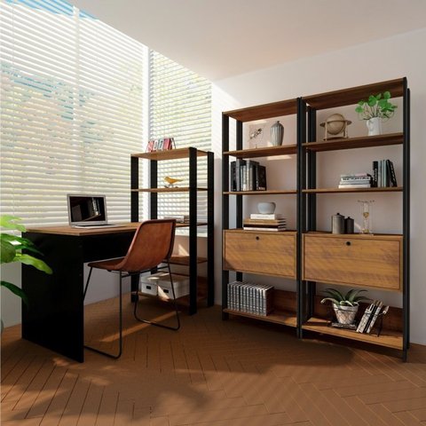 Kit 3 Peças 1 Escrivaninha 2 Estantes Match