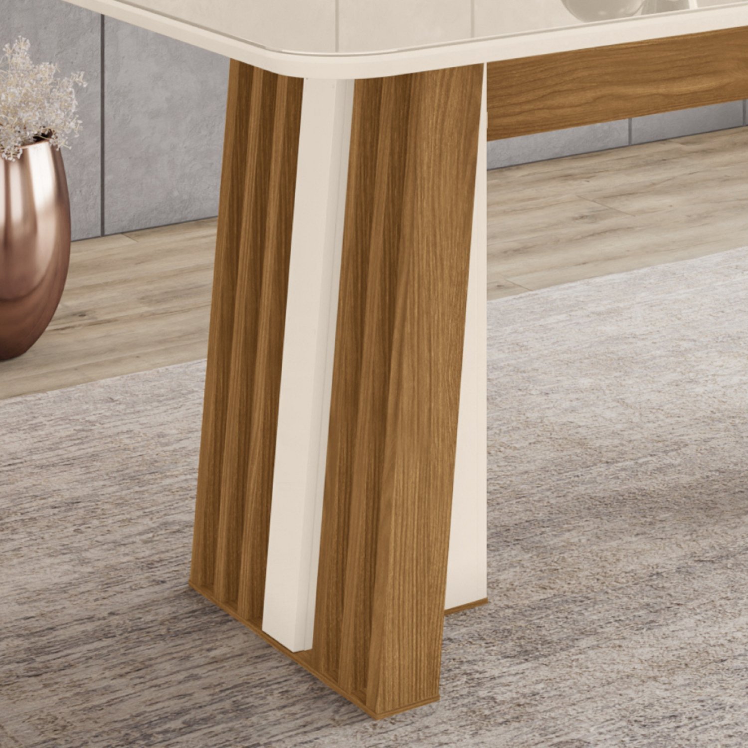 Mesa de Jantar 6 Lugares 160cm Tampo com Canto Arredondado MDF e Vidro Stela - 4