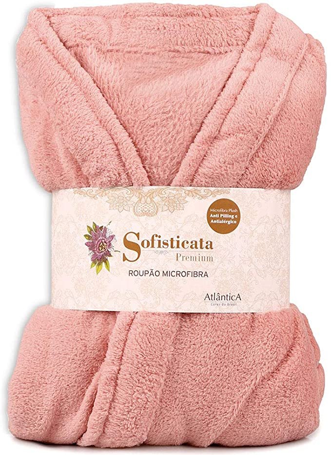 Roupão de Microfibra Plush Adulto Unissex Kimono Várias Cores Tamanho P - ROSA RETRO - 2