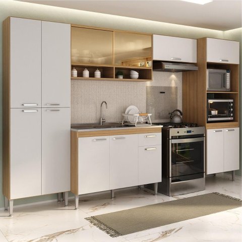 Armário de Cozinha Completa com Gabinete de Pia 5 Pçs Paris Multimóveis Mp2221 Rustic/branco