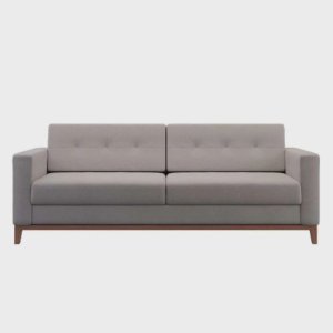 Sofá Com 3 Lugares Living Pés E Base Madeira Em Linho Cotton - Areia