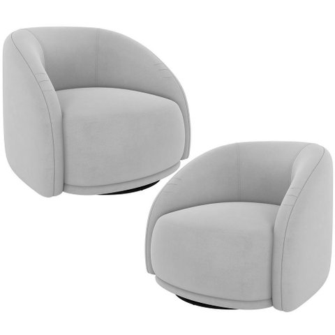 Kit 02 Poltronas Decorativas Giratória Angelina M03 Veludo Cinza - Lyam Decor