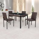 Ver imagem 1 de Conjunto Sala de Jantar Mesa Dubai 120x75cm Tampo Vidro com 4 Cadeiras Marrom/Preto/Linho