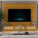 Ver imagem 7 de Estante Home para TV até 85 Polegadas com LED e Portas Rattan 100% MDF 217CMX217CM Luminare Native Marrom