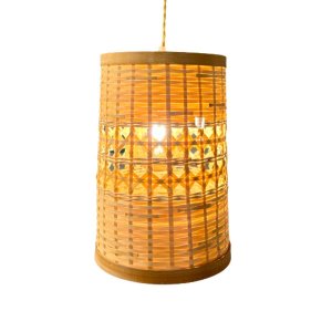 Pendente Nikoi 21x31cm Fibra de Bambu Natural Gmh E27 Design Artesanal Rústico