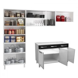 Armário de Cozinha Compacta de Aço Completa Star New 14 Portas 2 Gavetas Branco/preto - Pnr Móveis - 3