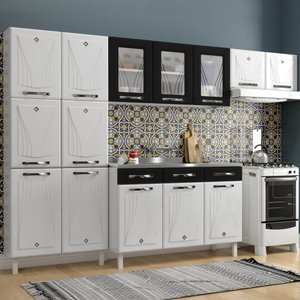 Armário de Cozinha Compacta de Aço Completa Star New 14 Portas 2 Gavetas Branco/preto - Pnr Móveis