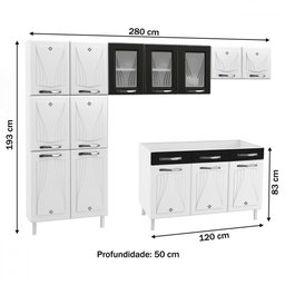 Armário de Cozinha Compacta de Aço Completa Star New 14 Portas 2 Gavetas Branco/preto - Pnr Móveis - 5