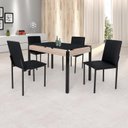Ver imagem 1 de Conjunto Sala de Jantar Mesa Dubai 120x75cm Tampo Vidro com 4 Cadeiras Preto/Carvalho/Linho