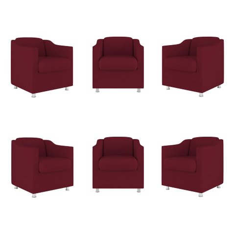 Kit 6 Poltronas Decorativas Tilla Consultório Recepção Sala Cor:Marsala