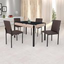 Ver imagem 1 de Conjunto Sala de Jantar Mesa Dubai 120x75cm Tampo Vidro com 4 Cadeiras Marrom/Carvalho/Preto/Linho