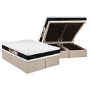 Ver imagem 1 de Cama Box Baú King: Colchão Espuma D45 Castor Black e White Air Double Face + Base CRC Suede Clean
