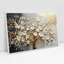 Ver imagem 2 de Quadro Decorativo Árvore da Vida Flores Brancas Dourado Sala Quarto Casa Escritório