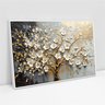 Quadro Decorativo Árvore da Vida Flores Brancas Dourado Sala Quarto Casa Escritório - 2