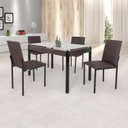 Ver imagem 1 de Conjunto Sala de Jantar Mesa Dubai 120x75cm Tampo Vidro com 4 Cadeiras Marrom/Preto/Linho