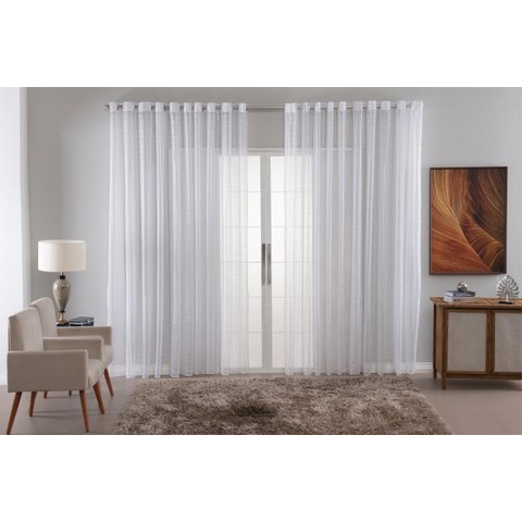 Cortina Voil Xadrez para Sala, Quarto e Cozinha 2,80 X 1,30 Branco