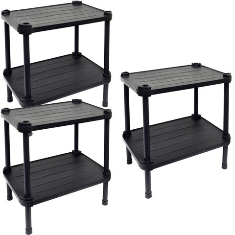 3 Estantes de Plástico Modular Multiuso 2 Prateleiras 1 Torre Preta Montável 26 Kg Qualyplas